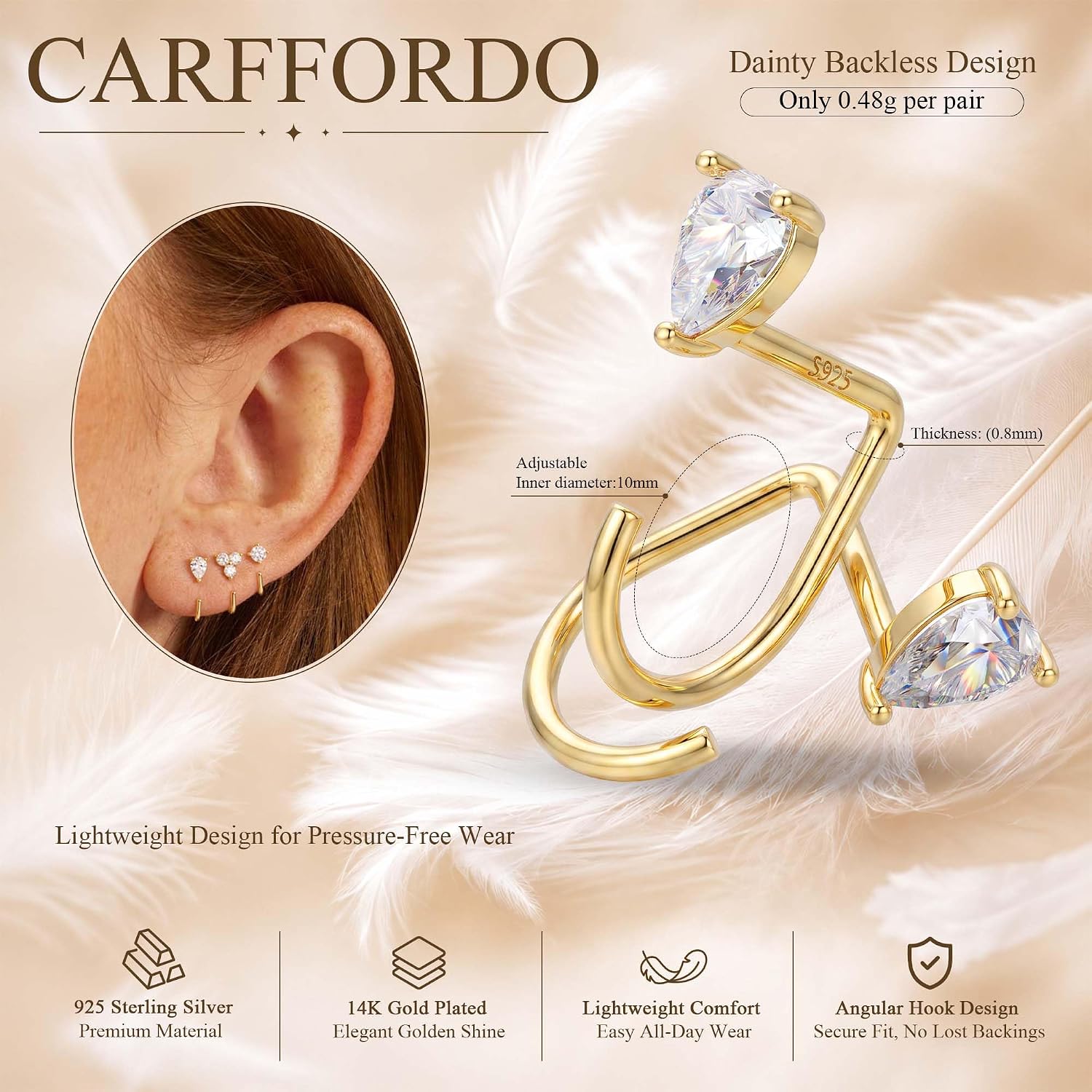 Detalle 2 de Carffordo Huggie Earrings in 925 Sterling Silver