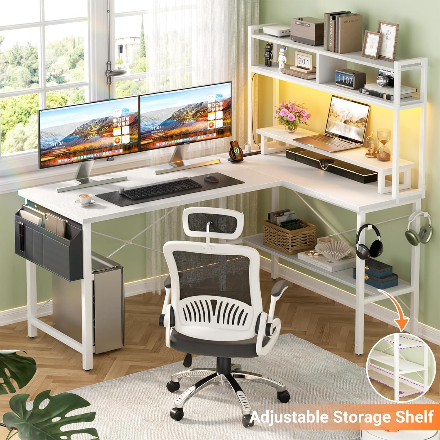 Thumbnail 5 de iSunirm L-Shaped Gaming Desk with LED Lights and Power Outlets