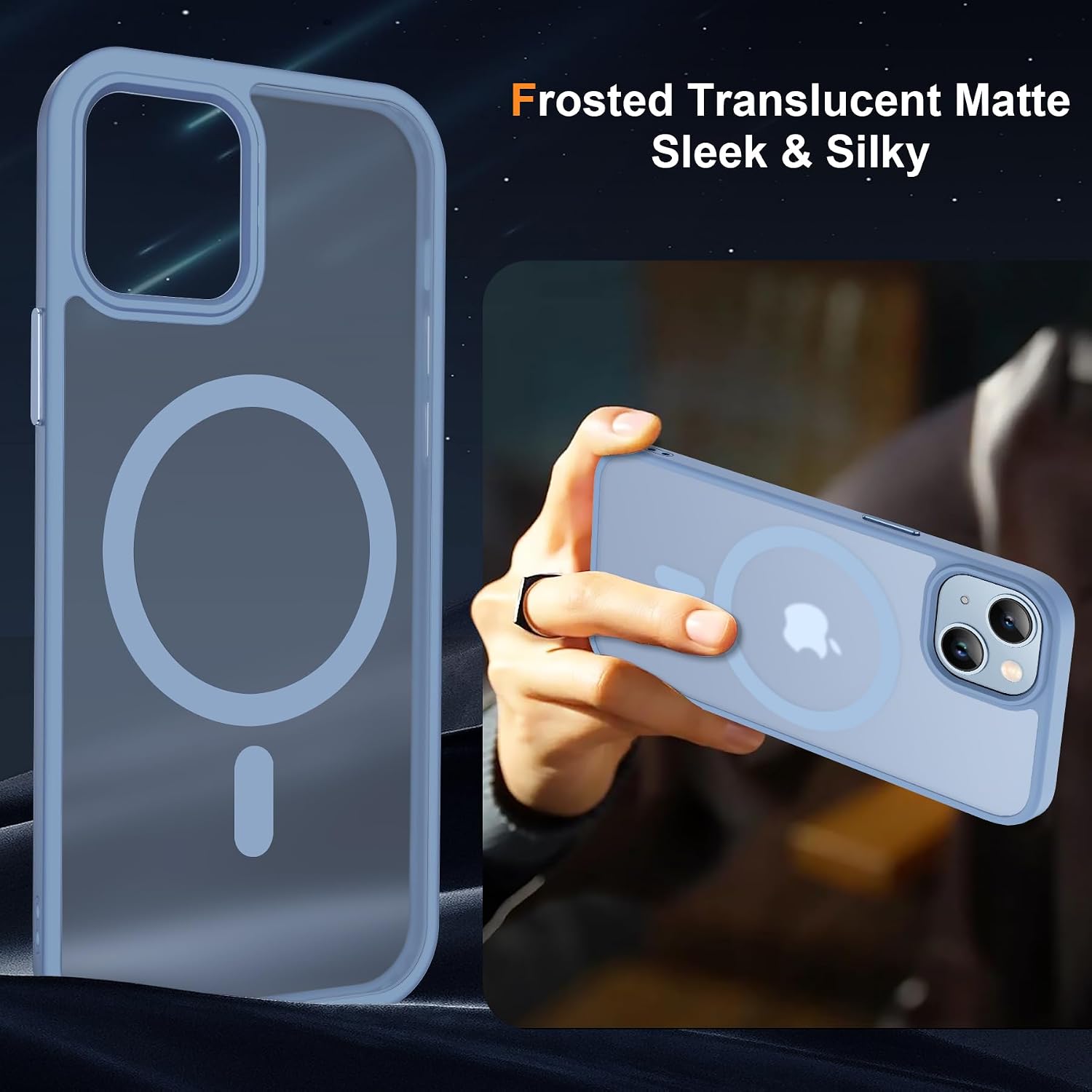 Detalle 2 de ORETECH Magnetische Hülle für iPhone 15 Plus – mit Mag-Safe, stoßfestem Schutz und 2x Display-Schutzglas (Sierra Blau)