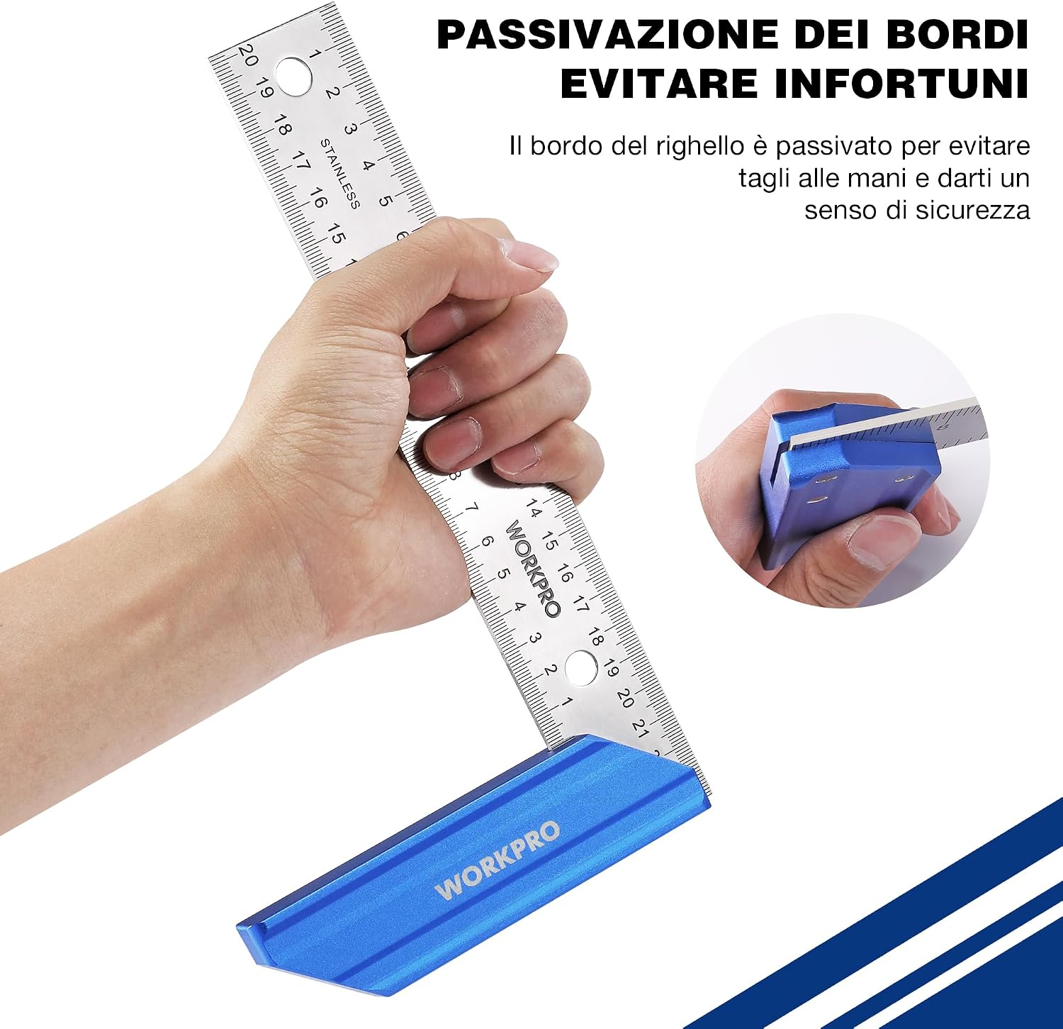 Detalle de WORKPRO Squadra da Falegname 200mm con Lama in Acciaio Inossidabile e Manico in Alluminio