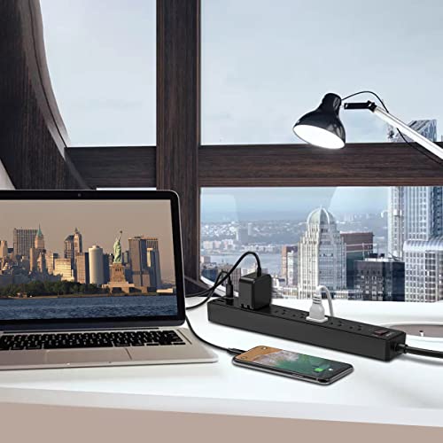Detalle de Yintar 6Ft Surge Protector Power Strip with 6 Outlets & 3 USB Ports (Black)