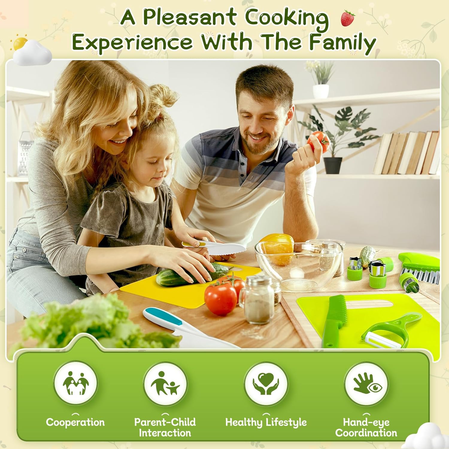 Detalle de Chanking 13 Pieces Kids Safe Knife Set for Real Cooking – Montessori-Friendly, Child-Safe Plastic Chef Tools