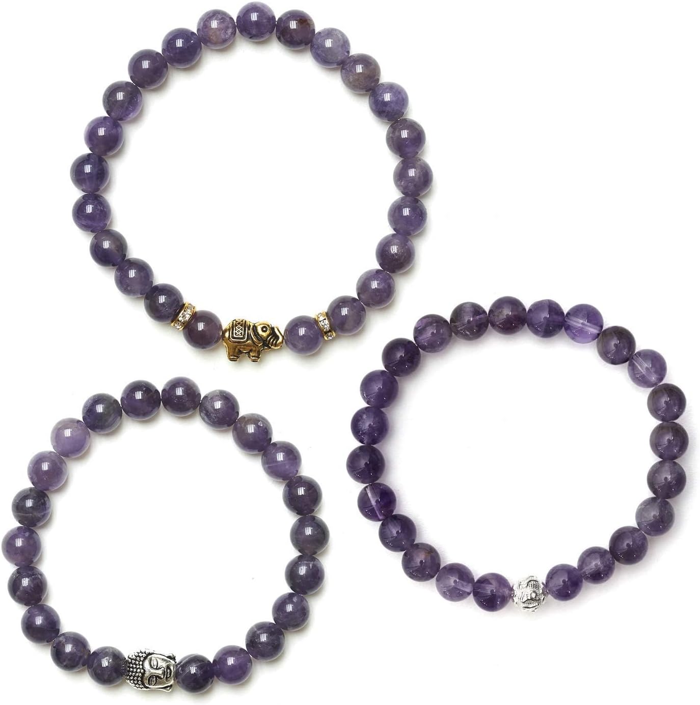 Detalle de BERGERLIN Buddha Armband mit Amethyst-Perlen – geprüfter Naturstein in Deutschland, mit Echtheitszertifikat