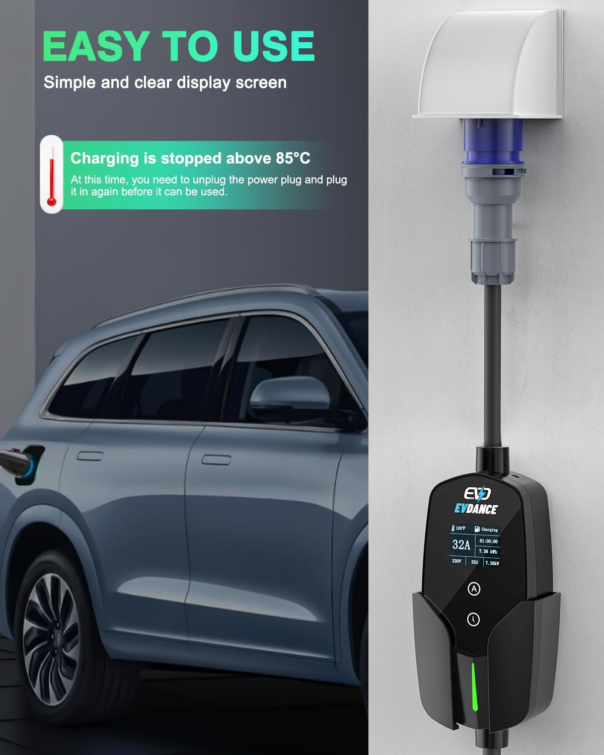 Thumbnail 5 de EVDANCE EV Charger Type 2 to CEE Plug 7.36kW