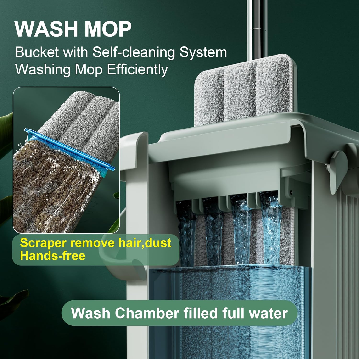 Detalle 2 de JOYMOOP Bucket #5 Green Flat Mop System with Dual-Chamber Bucket and 8 Pads