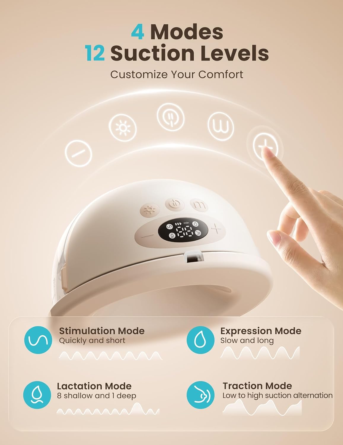 Detalle de Paruu P16 Pro P16-B Wearable Breast Pump, 2-Pack with Night Light and 4 Modes