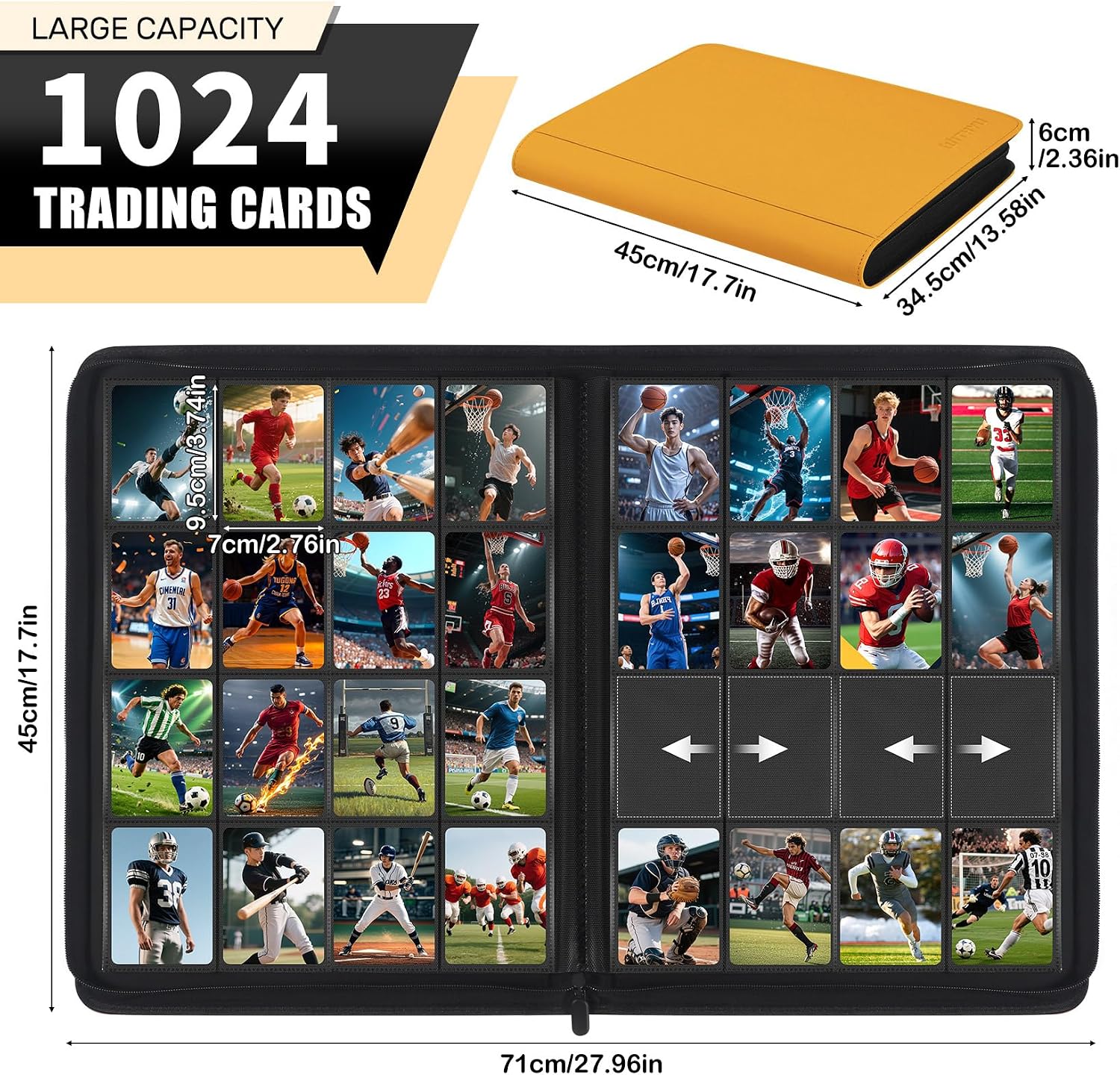 Thumbnail 1 de WITHYU Album da Collezione per Carte 16 Tasche – 1024 Carte, Impermeabile con Zip, Giallo