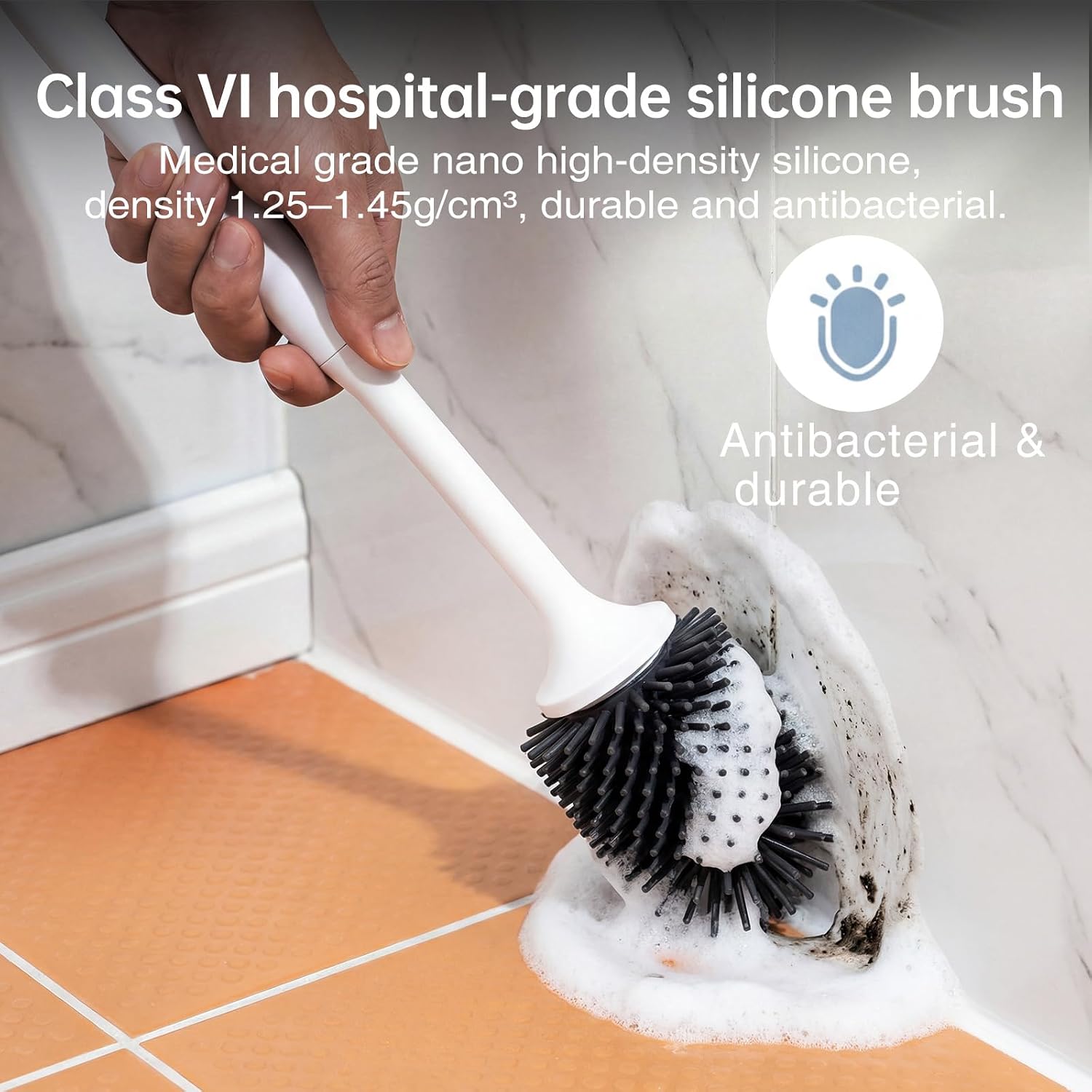 Detalle de Lefree 2 Pack Silicone Toilet Brush Set with Ventilated Holder — Floor Standing or Wall Mounted