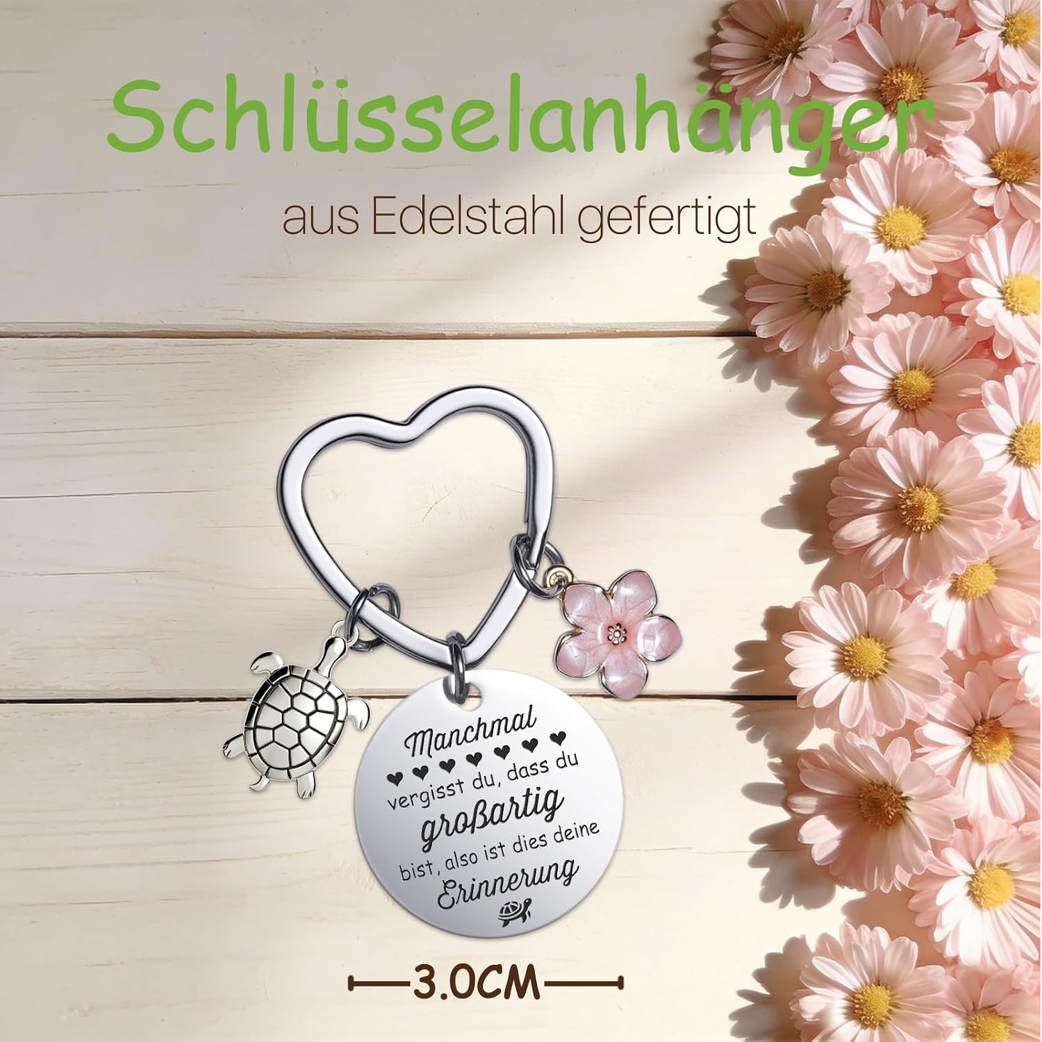 Detalle de Farbeele Mutmacher-Geschenke: Positive Schildkröte mit Glücksbringer Schlüsselanhänger