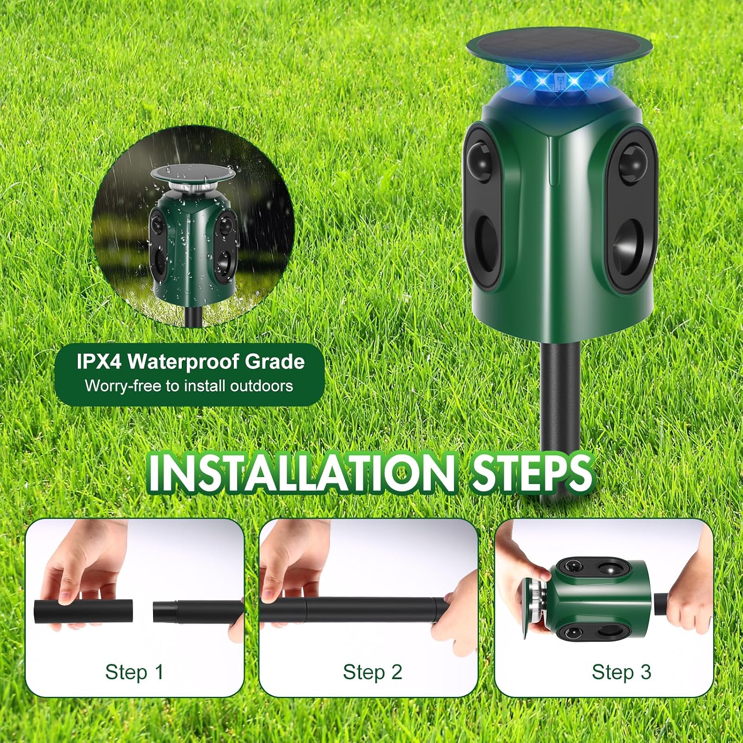 Detalle de PCXWTLN HA-PEL-51225-3 kattenverjager met PIR-detectie en 360° bereik