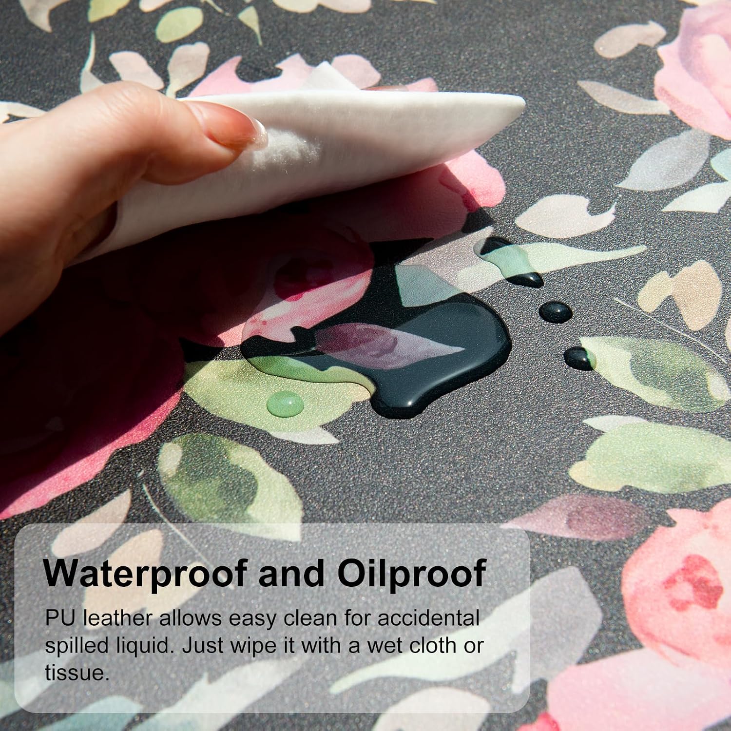 Detalle de QiyI DP-6141-PDP Large PU Leather Mouse Pad, Pink Roses, 31.5" x 15.7
