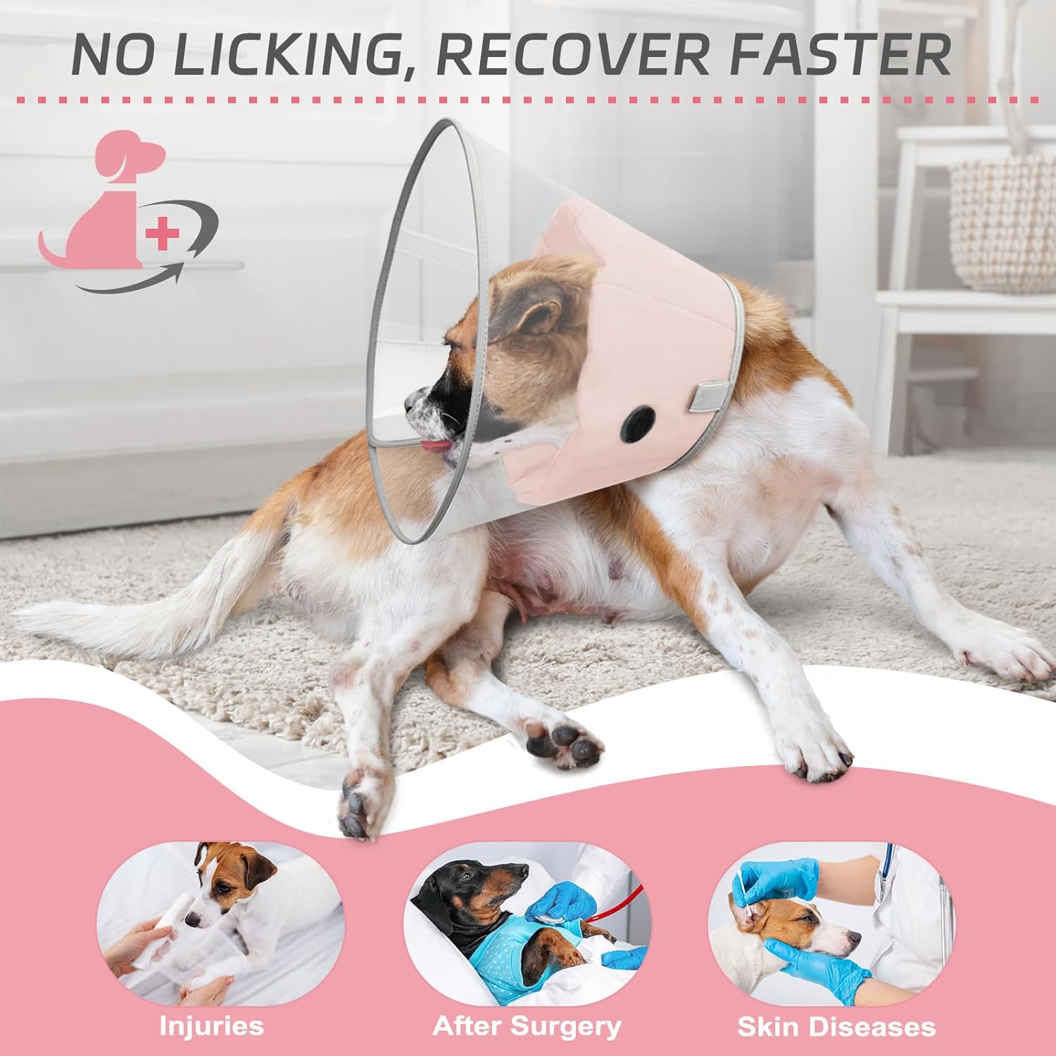 Detalle de Supet dog cone collar for anti licking, Pink