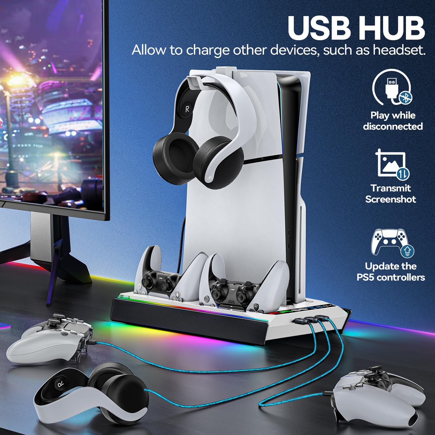 Thumbnail 6 de Tokluck PA5 Slim Pro Cooling Station for PS5: Auto Turbofan Cooling, 3-Speed Modes, Controller Charging Dock (White & Black)