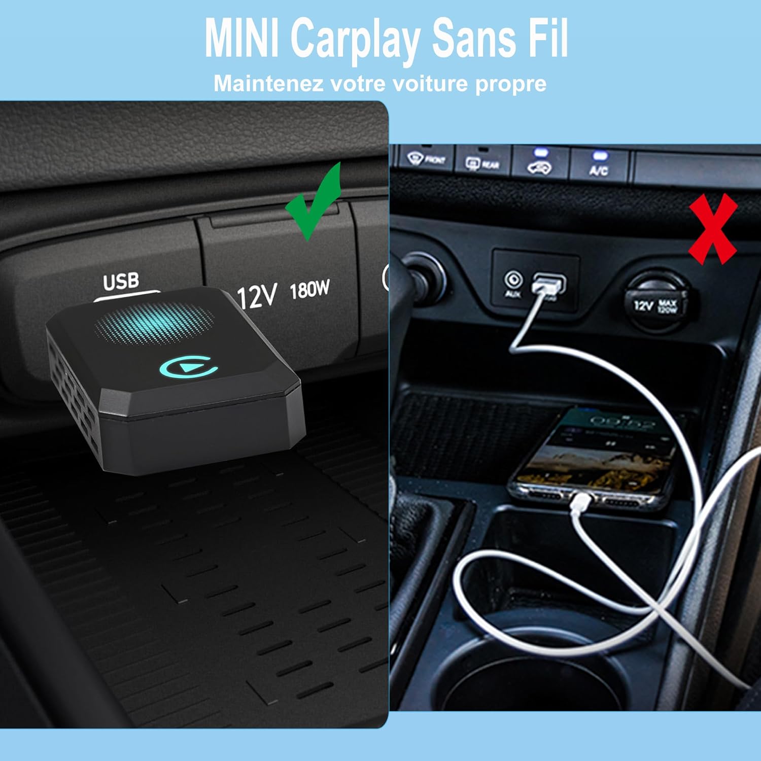 Thumbnail 6 de Adattatore CarPlay Wireless Plug & Play Type-C/USB compatibile con Apple CarPlay (nero)