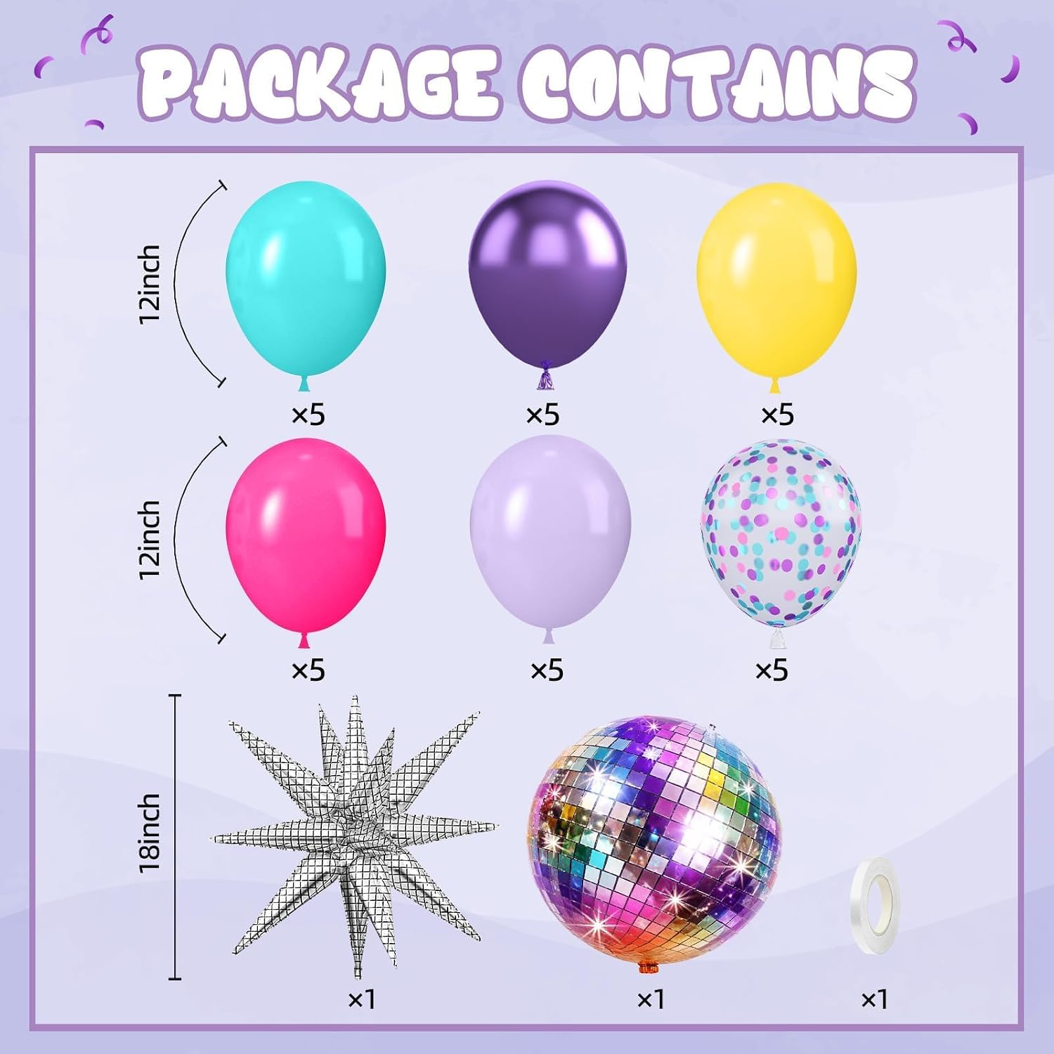 Detalle 2 de FEYG 12-Inch Balloon Set, 32 Count, with Confetti and 18-Inch Foil Balloons