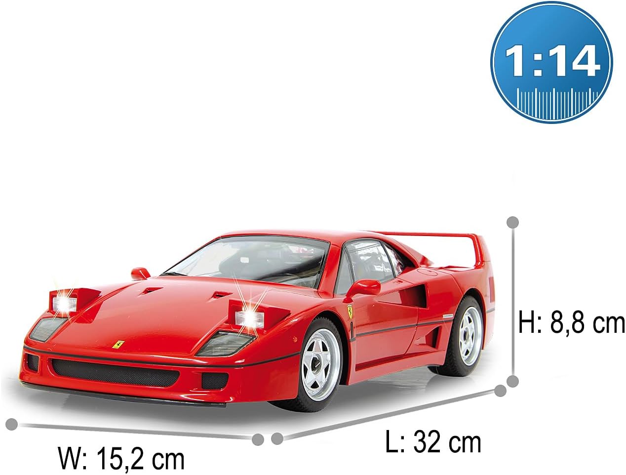 Detalle de Jamara 405166 Ferrari F40 1:14 – samochód RC z oświetleniem LED