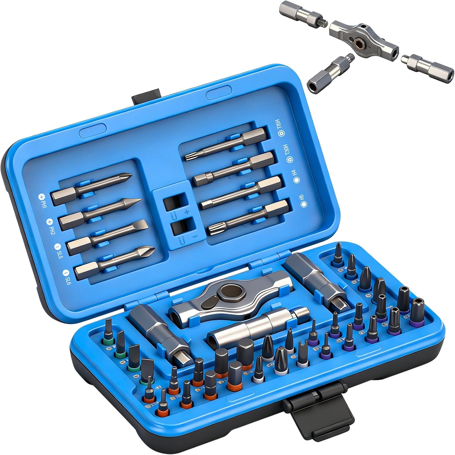 Detalle de Koeutoze 42-in-1 Ratchet Screwdriver Set with Magnetic S2 Bits (Blue)