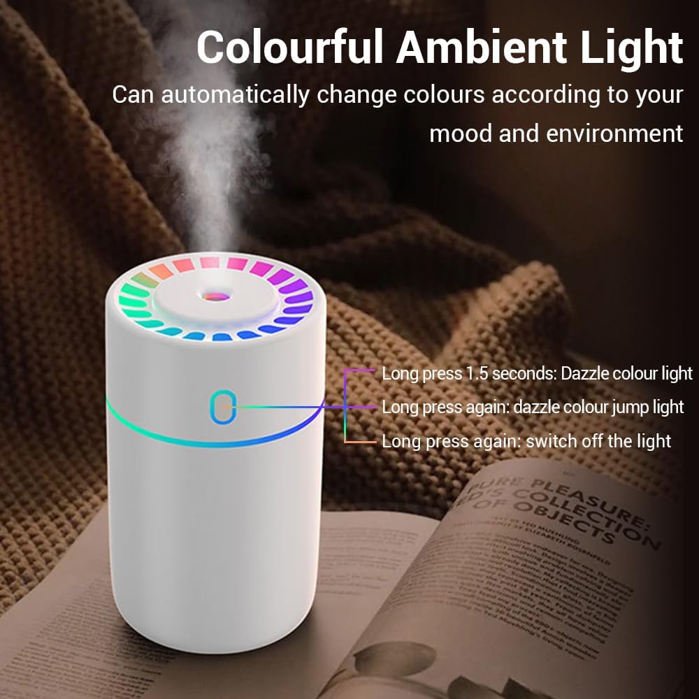 Detalle de Mist Humidifier 230ml Personal Humidifier with Colourful Lights – USB Diffuser for Home, Office and Car