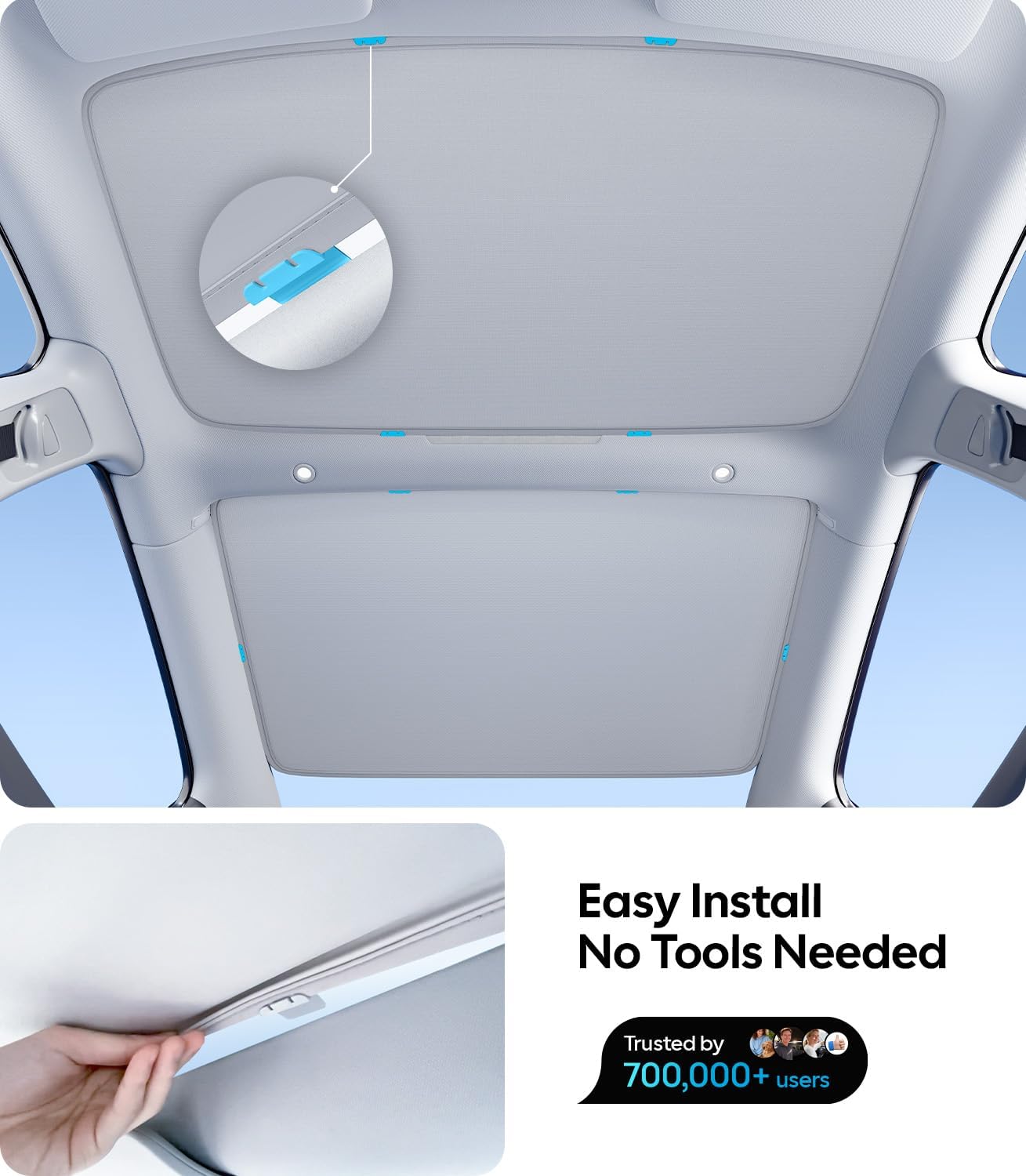 Detalle de Wigoo Tesla Model 3 Roof Sunshade (Built to fit, thermal insulation) for 2020–2026 Highland, gray interior