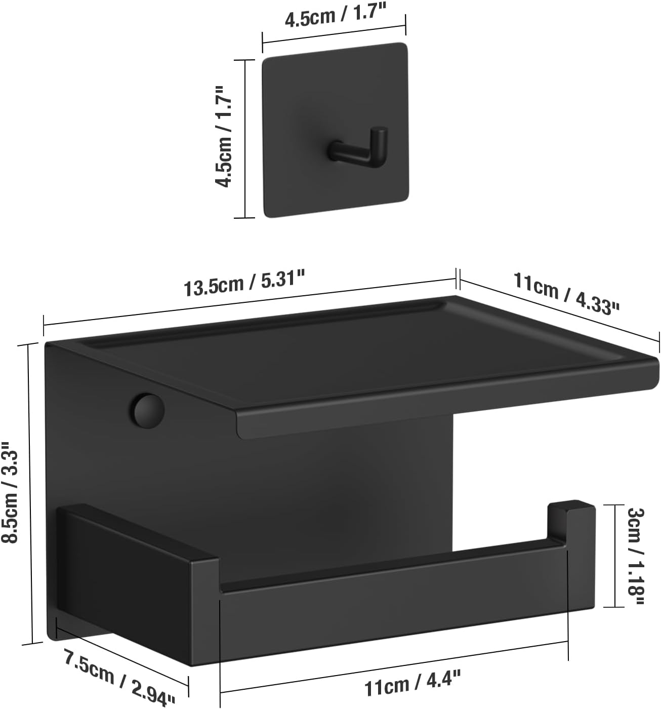 Thumbnail 2 de HITSLAM Toilettenpapierhalter ohne Bohren mit Ablage – selbstklebend (Edelstahl SUS304) in Schwarz