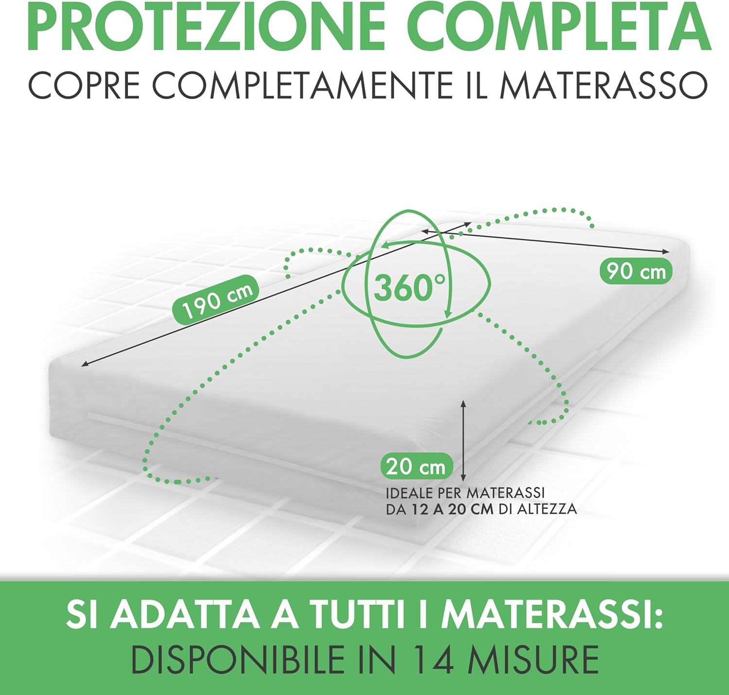 Thumbnail 1 de Welldora Coprimaterasso antiacaro anallergico Premium con cerniera, 160x200x20 cm