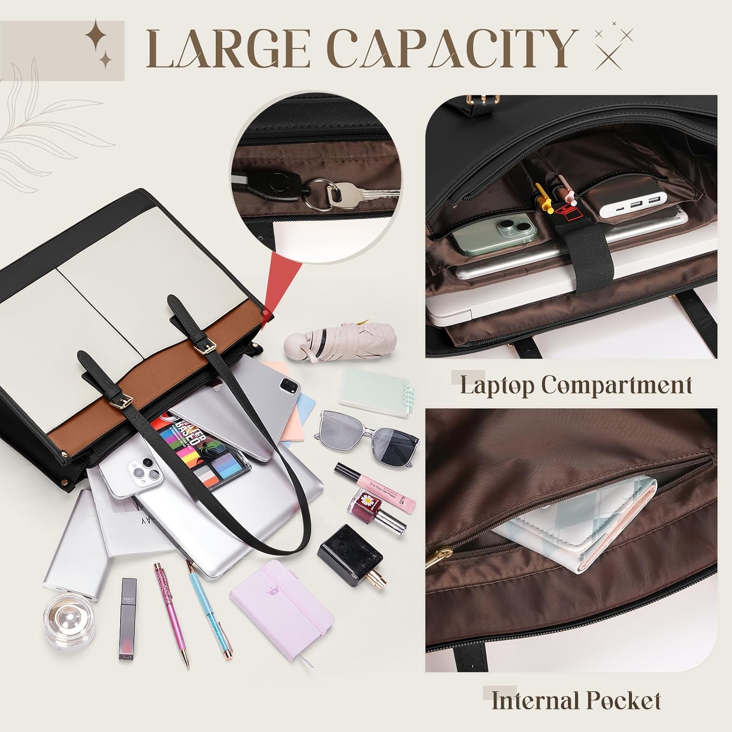 Thumbnail 5 de RAINSMORE Sac cabas femme grand format avec compartiment isotherme (ordinateur 15,6 pouces)