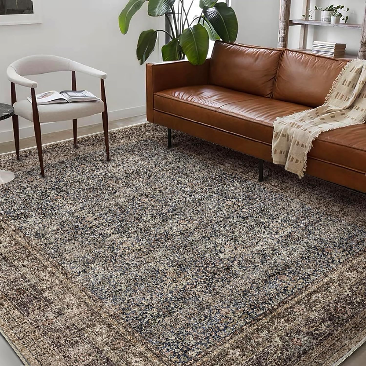 Thumbnail 1 de CHAMPLANT 6'x9' Washable Vintage Area Rug — Low-Pile, Non-Slip, Distressed Floral