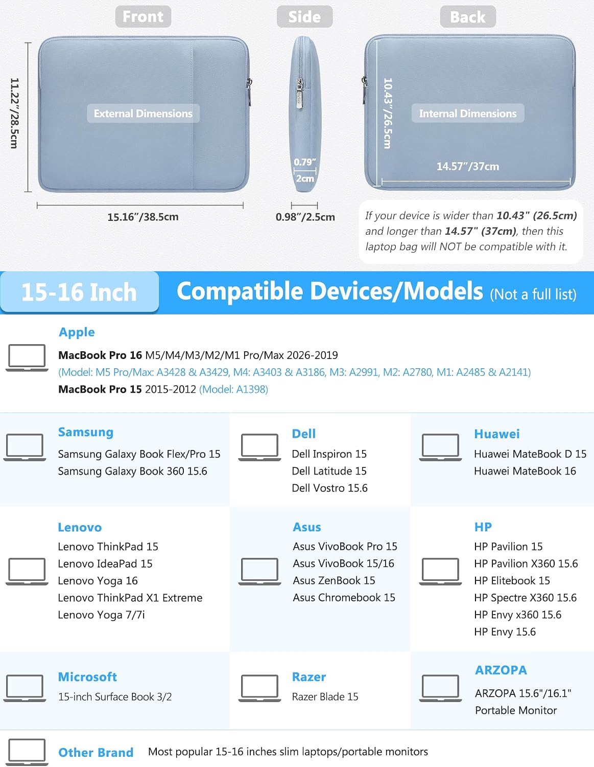 Thumbnail 5 de HYZUO 15-16 Inch Laptop Sleeve Bag Set for MacBook Pro 16 and More