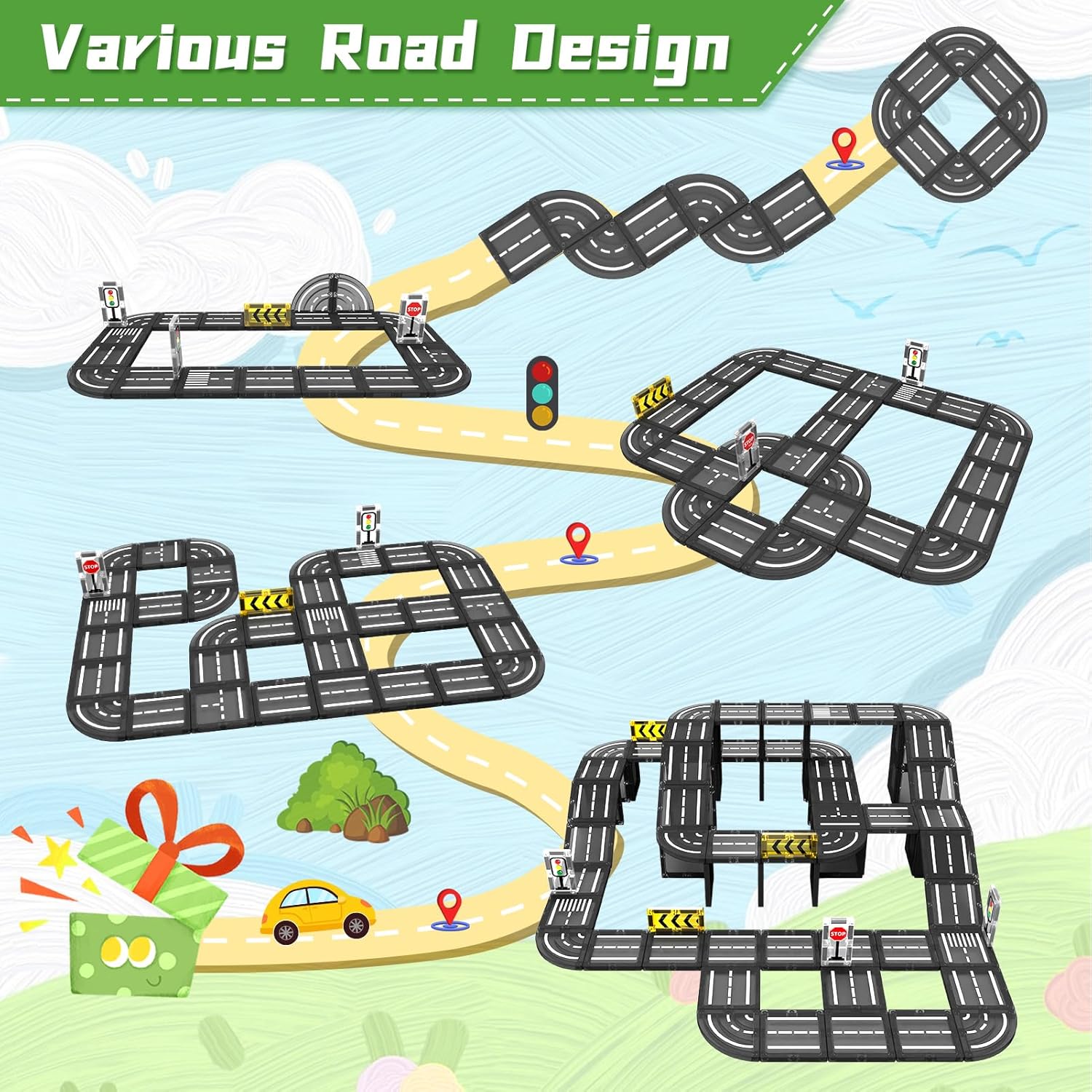 Detalle de obakaer Magnetic Tiles Road Building Blocks Set – Ultimate Road Expansion for Magnetic Tile Builders