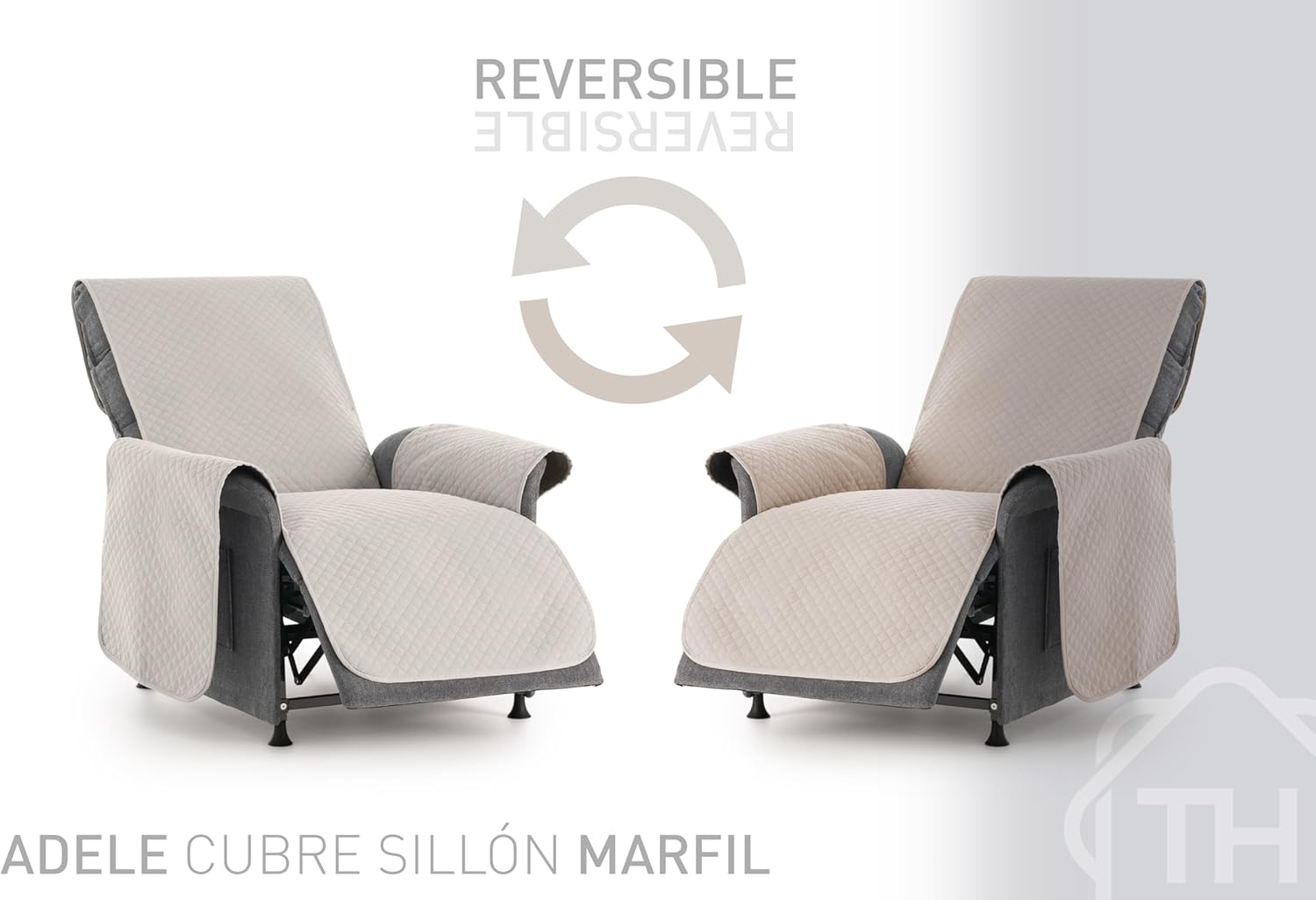 Thumbnail 1 de Copripoltrona Relax Reclinabile 1 Posto Adele di Textilhome – Salvadivano Trapuntato Reversibile, Universale, Avorio