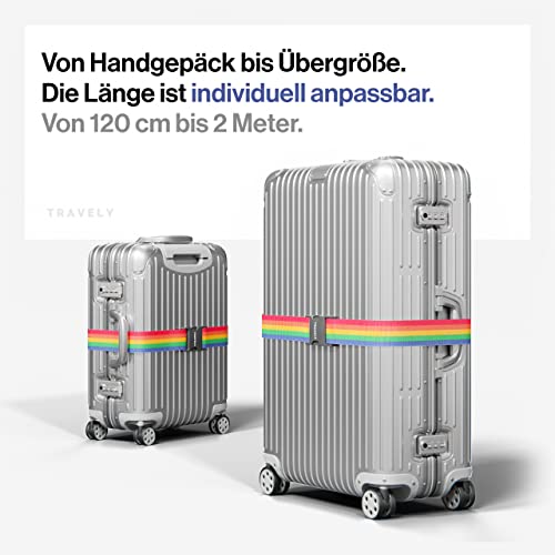 Detalle de Travely Premium Koffergurt – Regenbogen-Set, 2er Pack mit Namensschildern