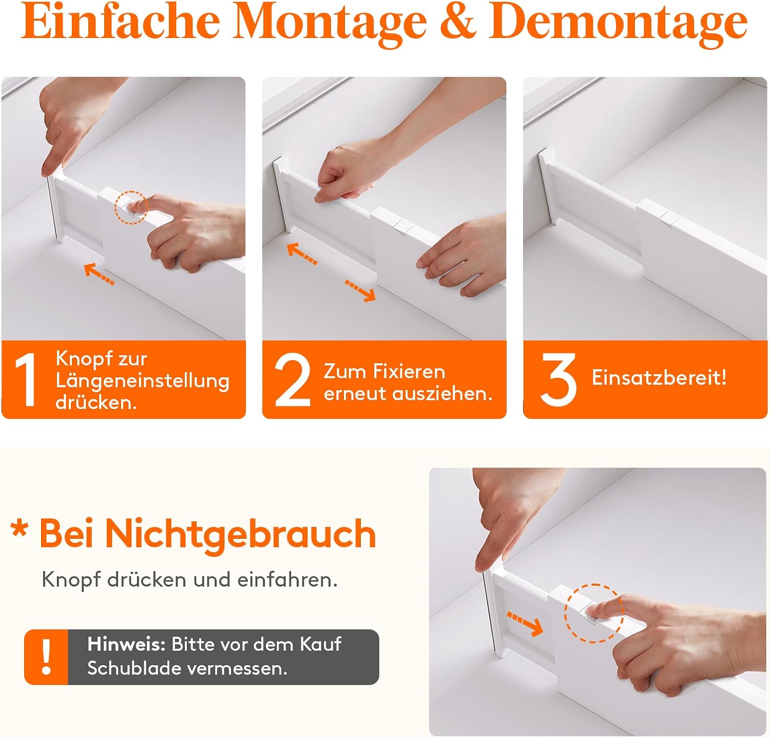Detalle 2 de Lifewit 8er-Set Schubladentrenner, verstellbar (34–50 cm) für Küche, Kleiderschrank & Schreibtisch – weiß