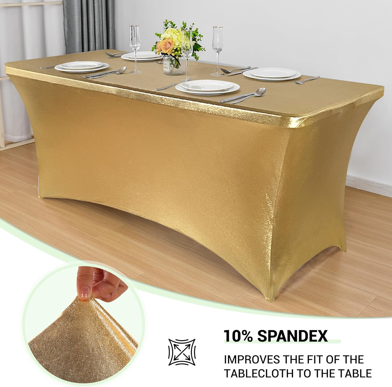 Thumbnail 1 de Obstal 6-Pack Stretch Spandex Table Covers for 6 Foot Tables (Universal Fitted, Stamping Gold)