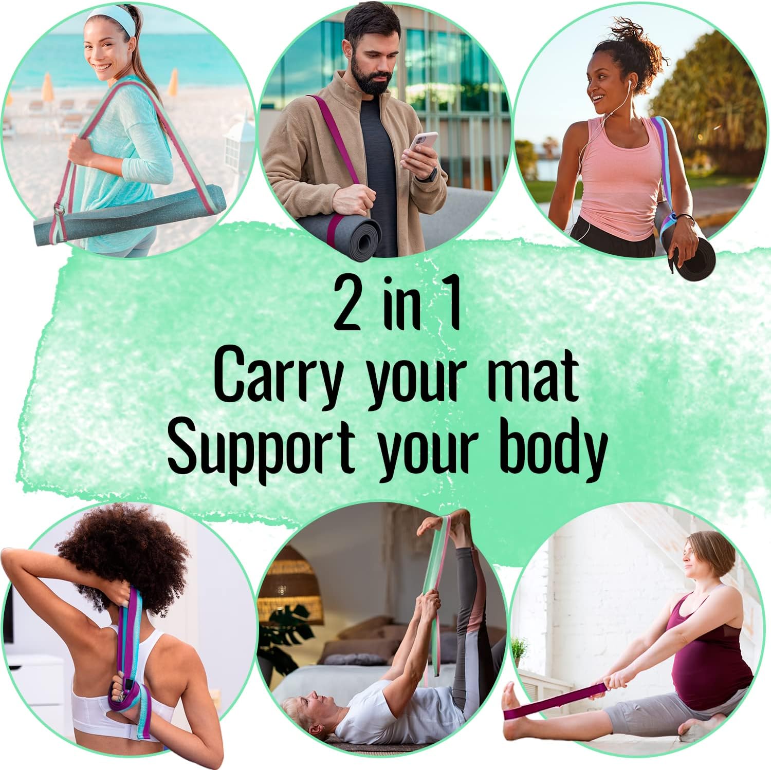 Thumbnail 2 de TECEUM Yoga Mat Strap, 85-Inch Cotton-Blend Carrier and Stretching Strap