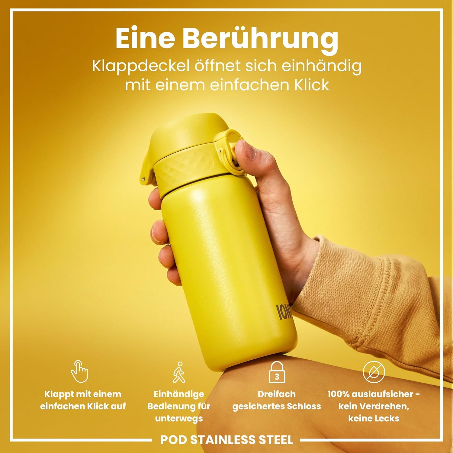 Thumbnail 2 de Ion8 Kinder Trinkflasche Edelstahl 400 ml – auslaufsicher, Klappdeckel, Einhandöffnung