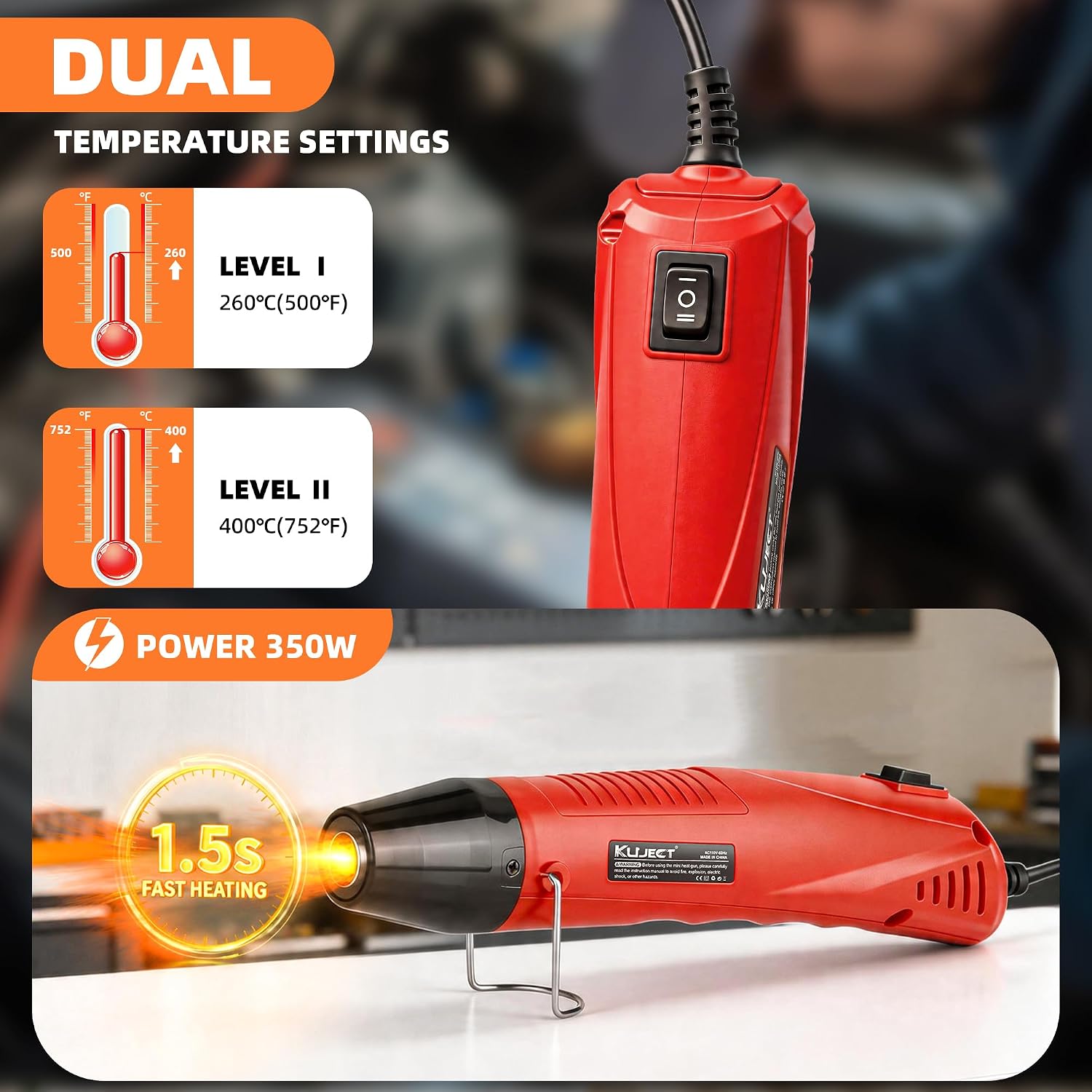 Detalle 2 de Kuject Mini Heat Gun Kit, 350W Dual-Temp with 120 Solder Seal Connectors