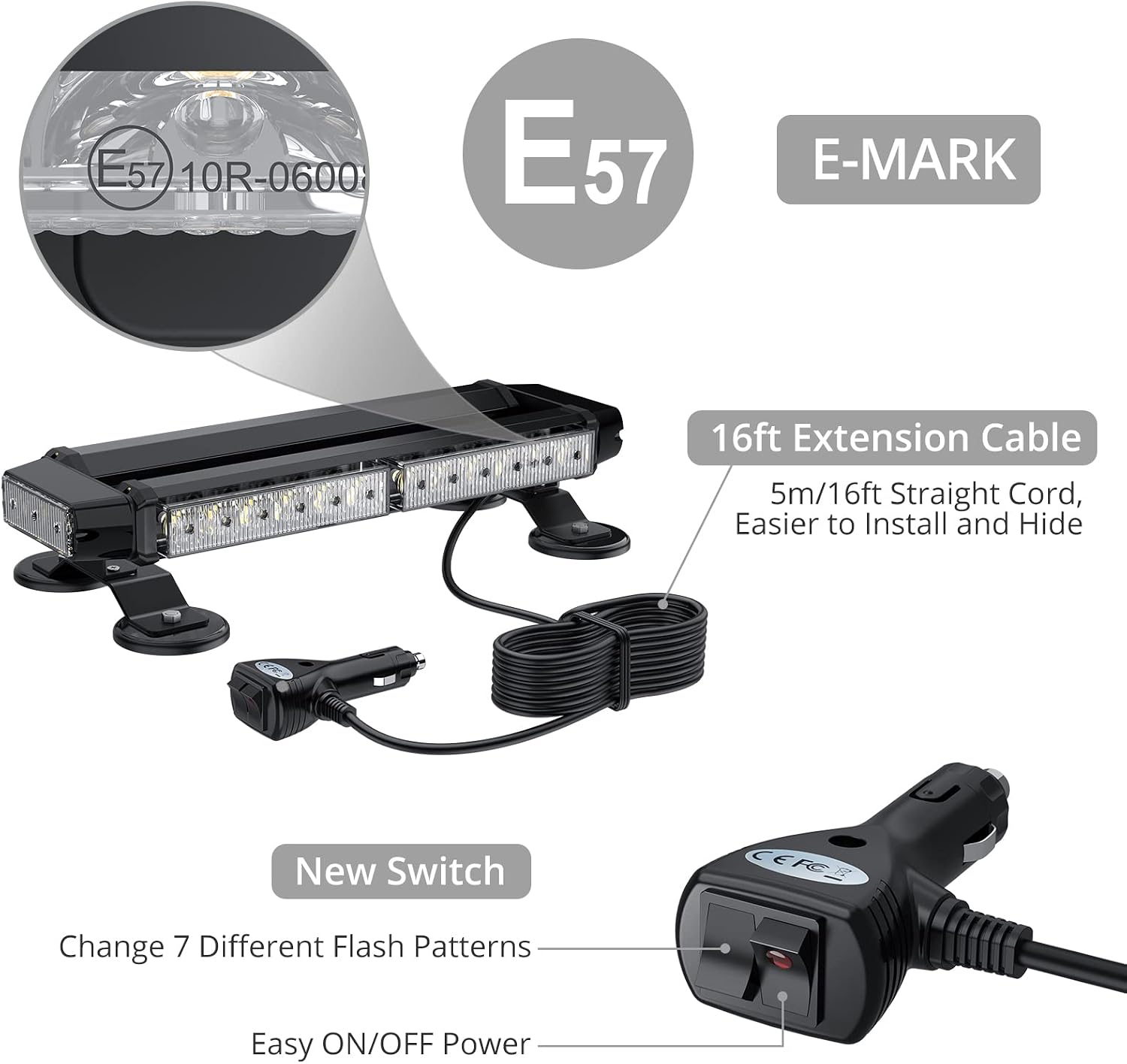 Detalle de Justech 30LEDs Car Emergency Light Bar 30W amber strobe with magnetic base (12V/24V)