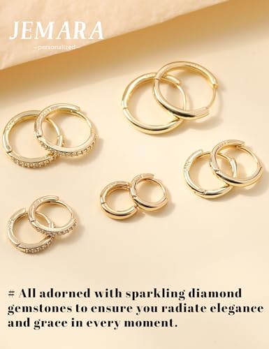Detalle de JEMARA Gold Hoops Earrings – 5 Pairs of 14K Gold Plated Hypoallergenic Small Hoops