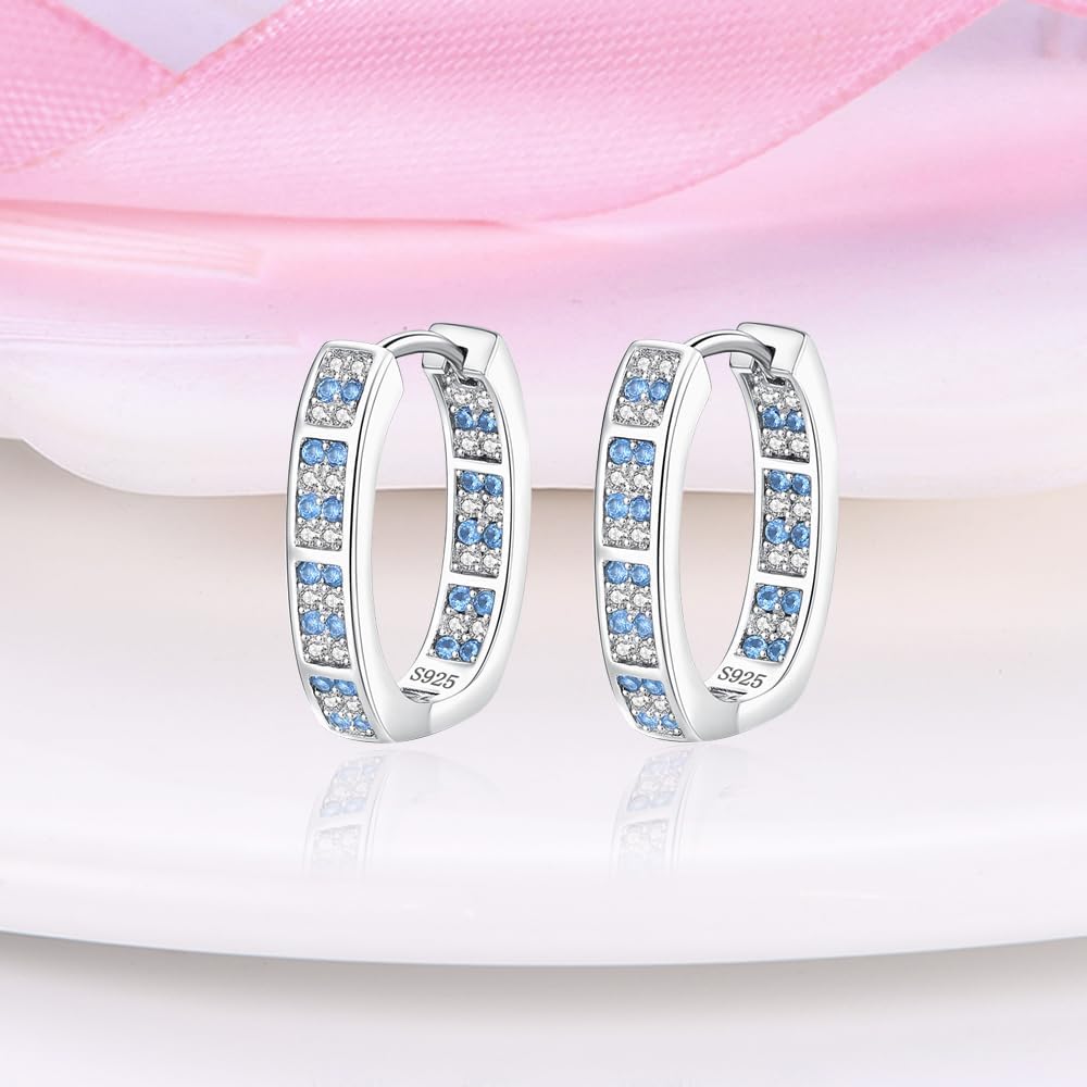 Detalle de KUNSIR 925 Sterling Silver U Shaped Hoop Earrings with Colourful Cubic Zirconia