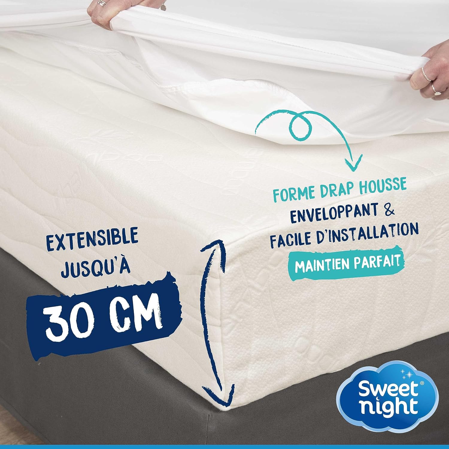 Detalle 2 de SWEET NIGHT Protège-matelas Grand Bonnet 160x200x35 cm