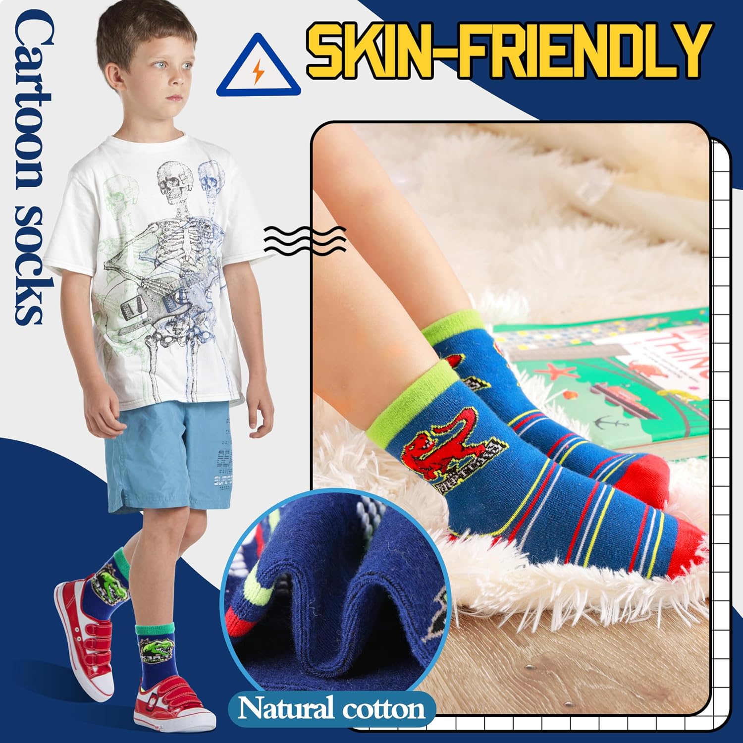 Thumbnail 1 de Welwoos 12 Pairs Baby Boys Grips Socks (Non-Slip, Cartoon Cotton) – toddler anti-skid socks