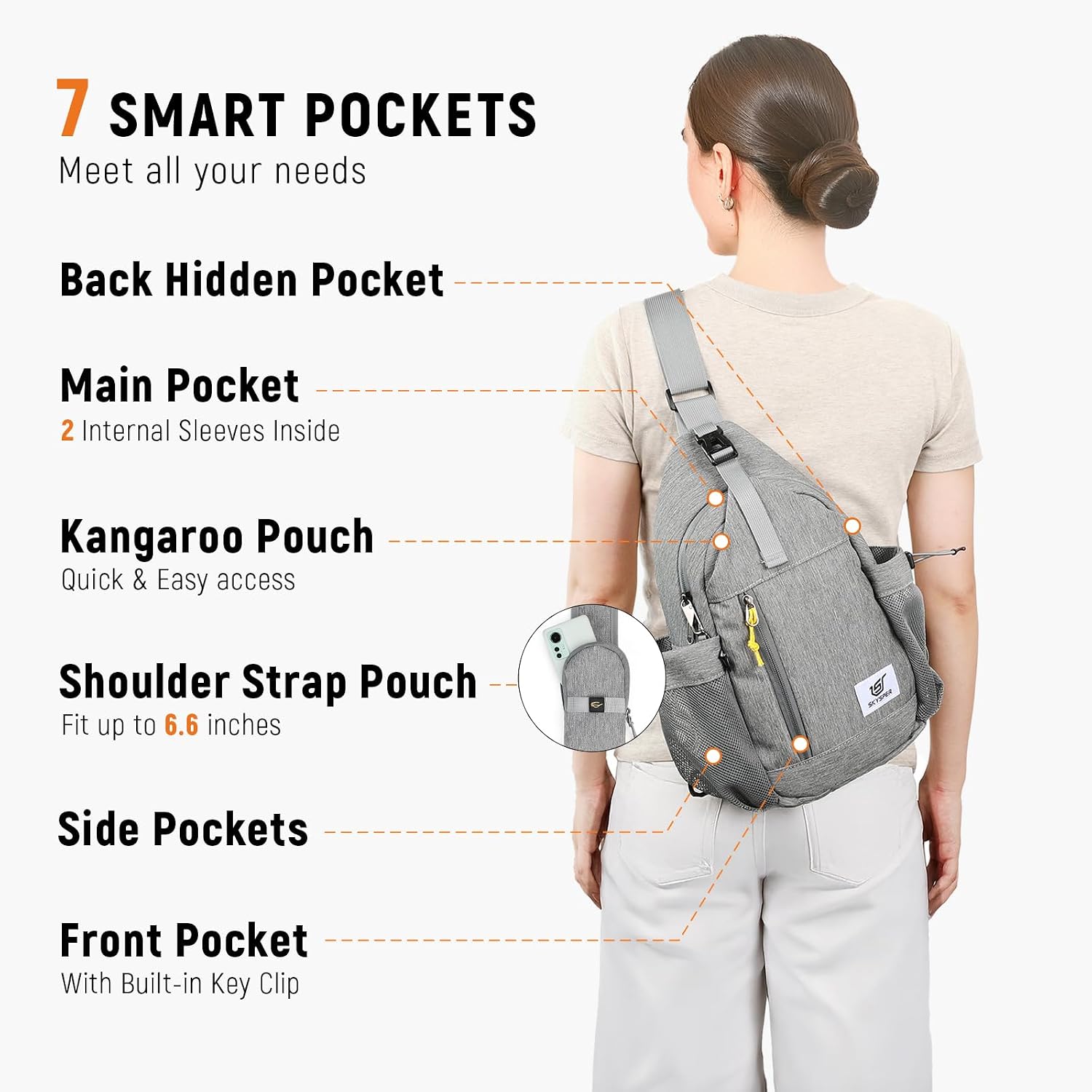 Detalle de SKYSPER anti-theft RFID sling bag crossbody travel bag with multiple compartments