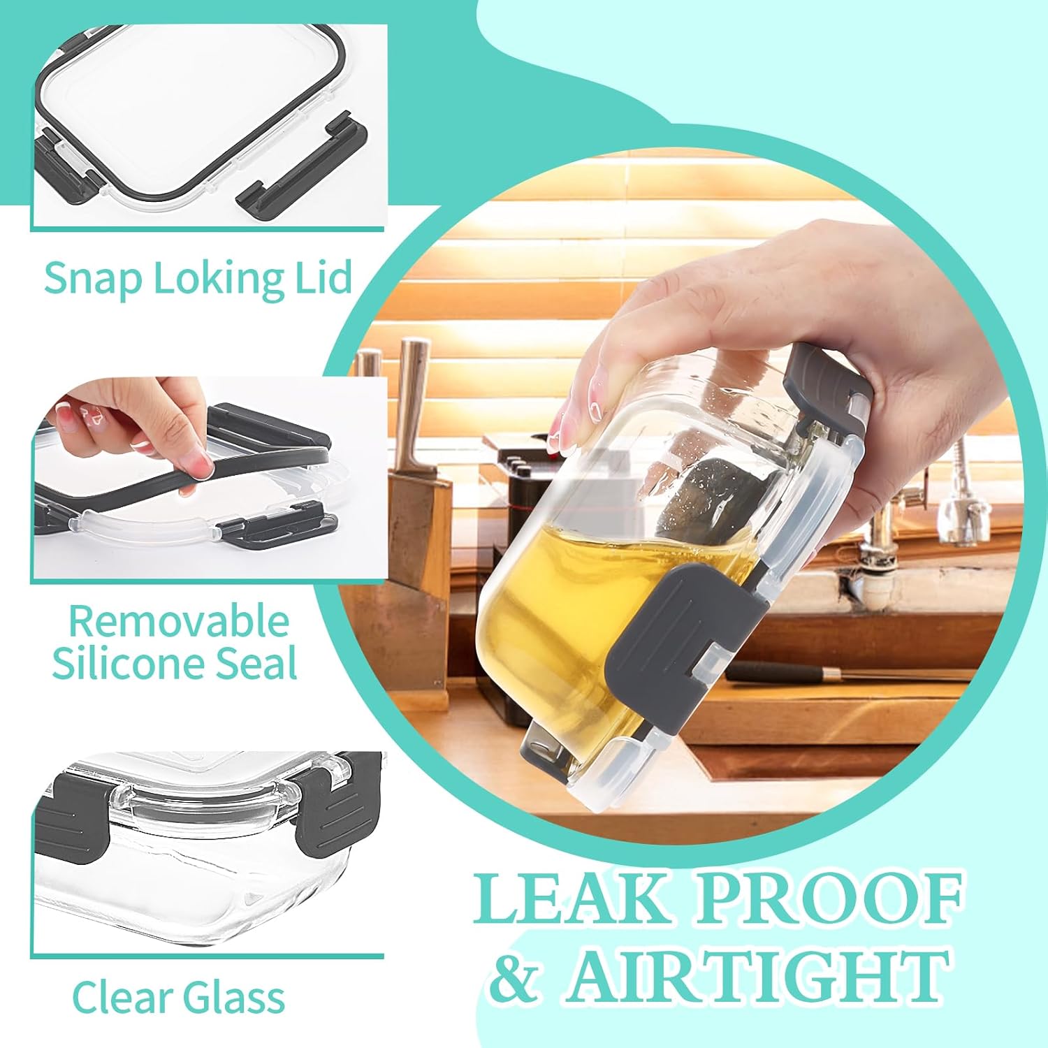 Detalle de Skroam 10 Pack Glass Food Storage Containers with Lids (BPA Free, Leak Proof, Airtight)