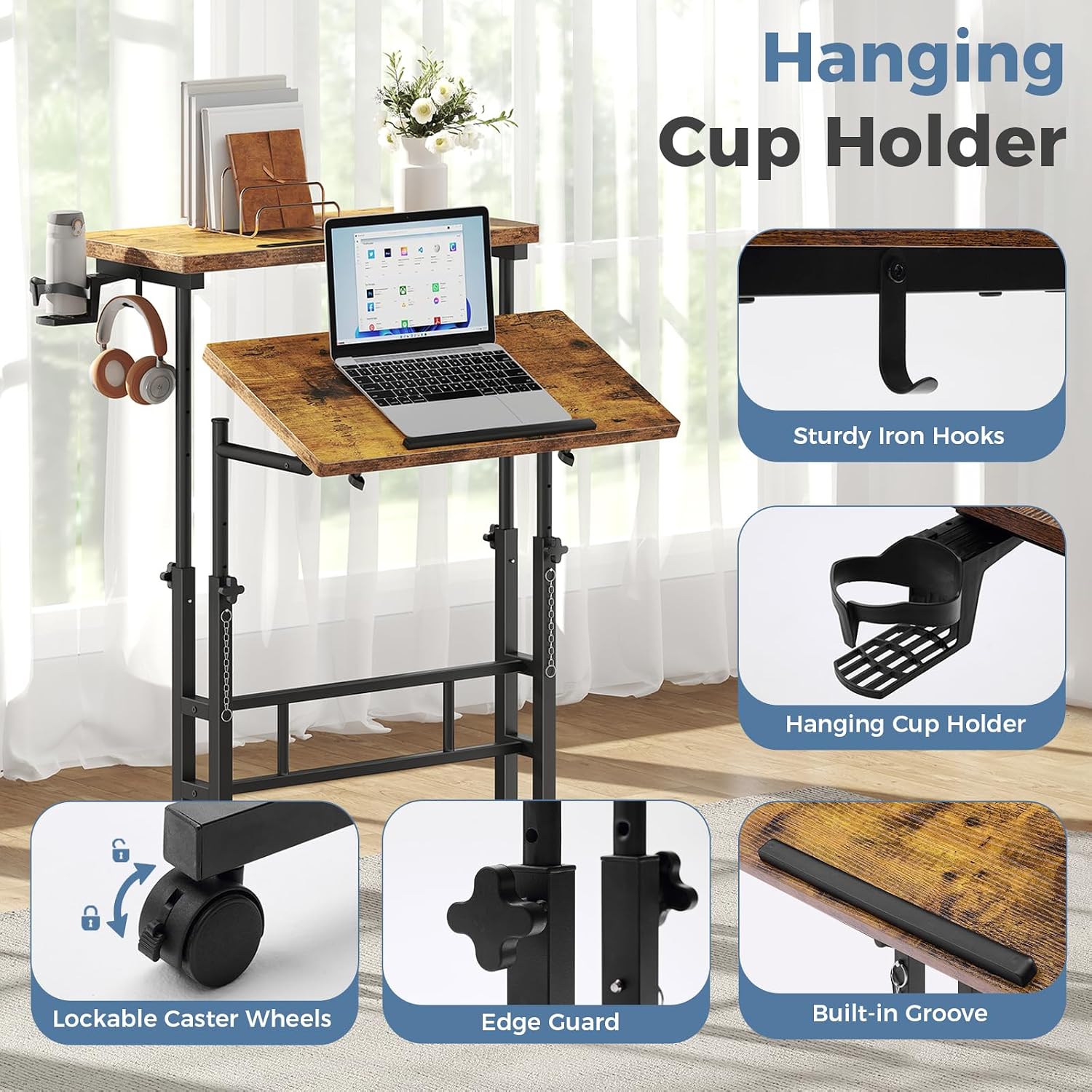 Detalle de DUMOS Rolling Standing Desk, Dark Brown