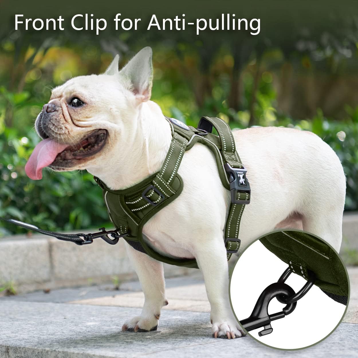 Detalle de PoyPet No Pull Dog Harness (Size S, Army Green) — Reflective, Soft Padded Vest with Easy Control Handle