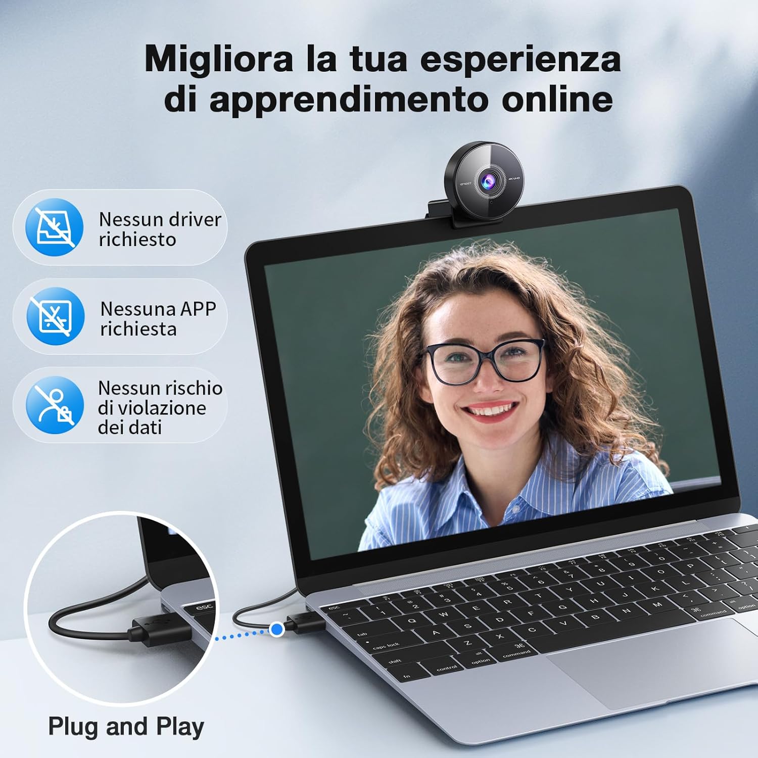 Thumbnail 1 de EMEET C950 4K Webcam PC – 8 MP, 4K UHD, AF PDAF, Microfono antirumore, FOV 73°, Privacy cover, USB 2.0