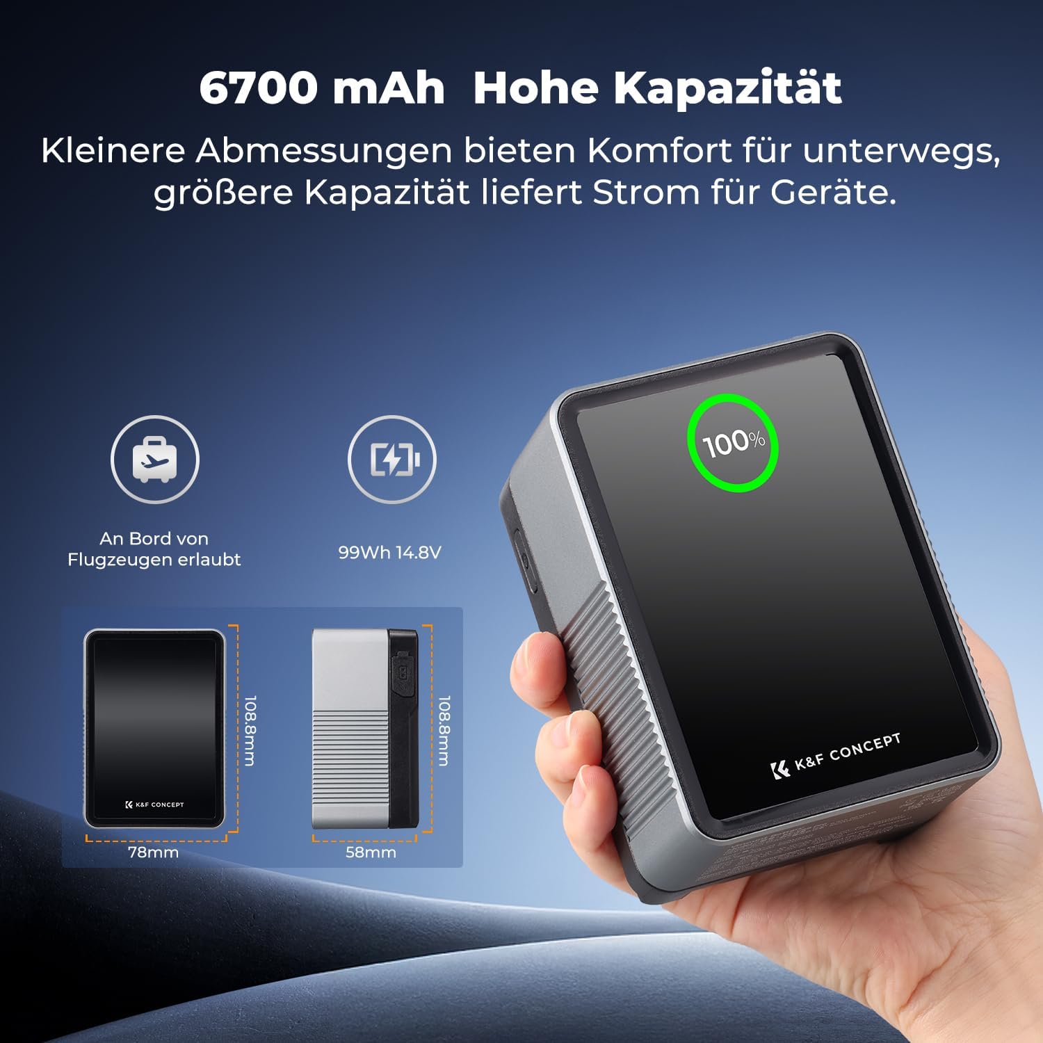 Thumbnail 3 de K&F CONCEPT V Mount Battery KF-V99 Pro – 99Wh/6700mAh inkl. PD 100W USB-C Schnellladung und Multi-Output