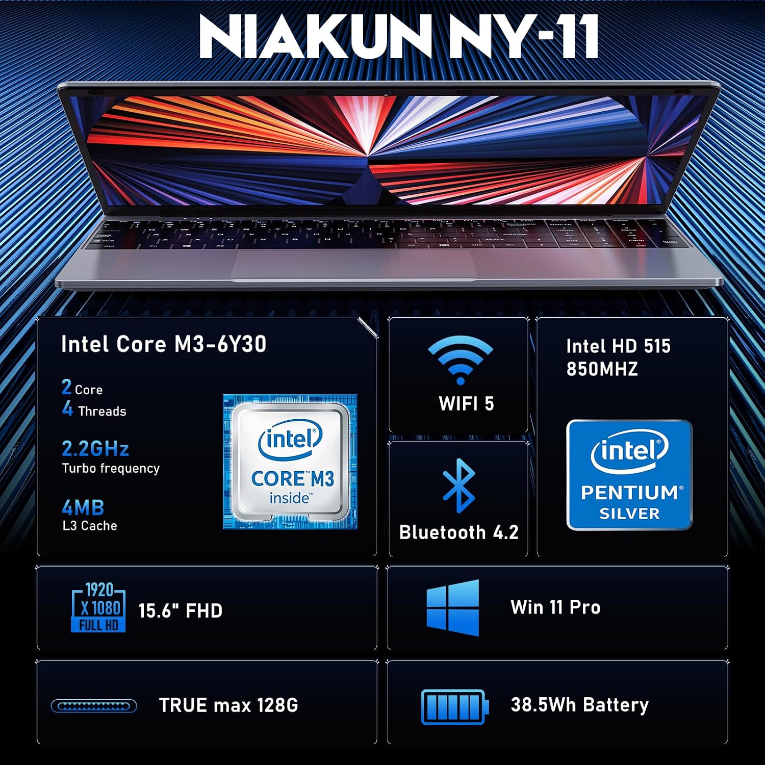 Thumbnail 1 de NIAKUN Laptop with Windows 11 Pro (2026) — 15.6" FHD, 16GB RAM, 256GB SSD