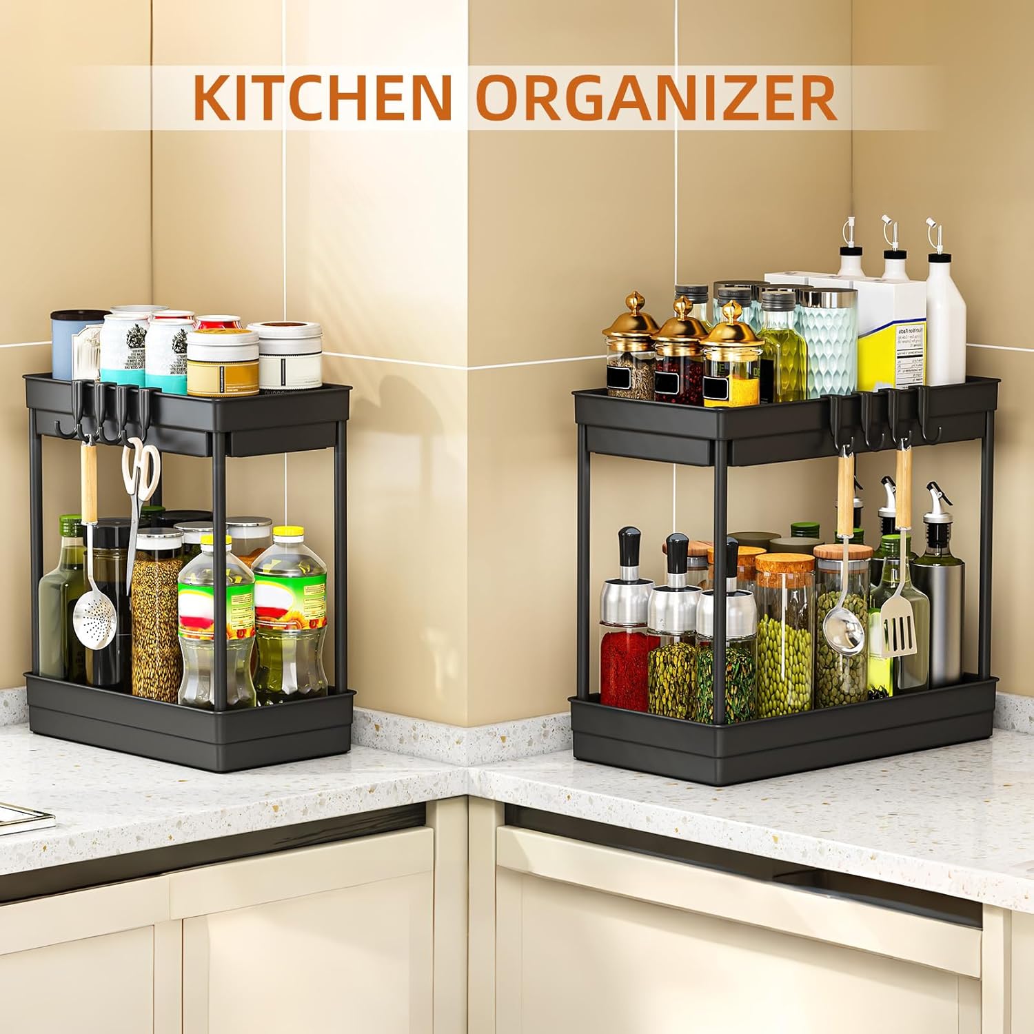 Detalle de TidyTrove 2 Pack Under Sink Storage – 2-Tier Kitchen & Multipurpose Organisation (Black)