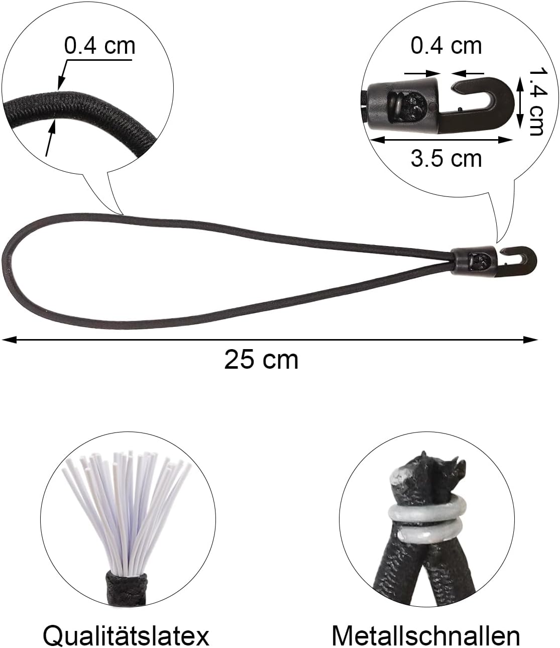 Thumbnail 1 de BINCKIN Spanngummi mit Haken, 25 cm (25 Stück) – Gummispanner für Planen, Netze und Camping
